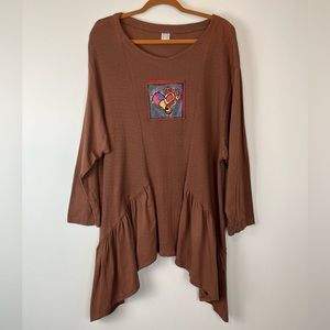 Vintage USA Shark Bite Hem Applique Cotton Tunic Top Size L